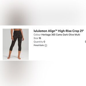 lululemon athletica Align High-Rise Crop 21" - Dark Olive Multi